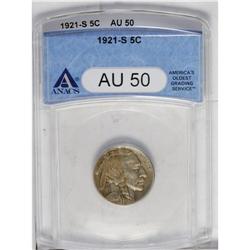 1921-S 5C AU50 ANACS. Nicely struck for this issue wit 