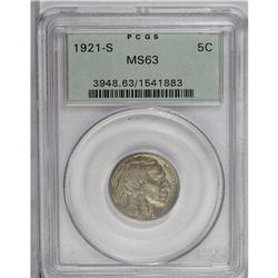 1921-S 5C MS63 PCGS. This low mintage nickel has sea-g 