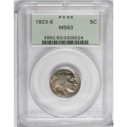 1923-S 5C MS63 PCGS. Dove-gray and steel-blue hues emb 