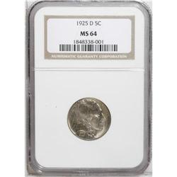1925-D 5C MS64 NGC. Satiny with typically struck with 