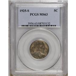1925-S 5C MS63 PCGS. Lustrous surfaces are visited by 