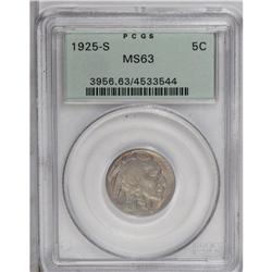 1925-S 5C MS63 PCGS. Honey-gold, powder-blue, and ston 