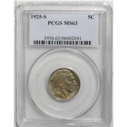 1925-S 5C MS63 PCGS. Select and luminous with gray-gol 