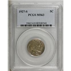 1927-S 5C MS63 PCGS. Olive-gold and aqua patina covers 