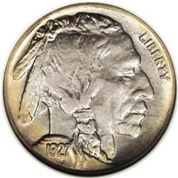 1927-S 5C MS65 NGC. The deep dove-gray centers are sur 