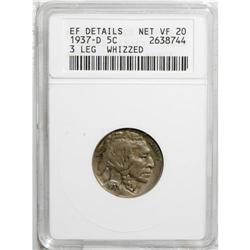 1937-D 5C Three-Legged--Whizzed--ANACS. XF Details, Ne 