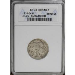 1937-D 5C Three-Legged--Scratched--ANACS. XF40 Details 