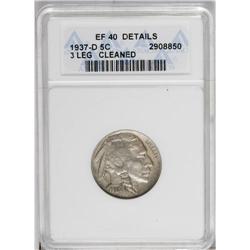 1937-D 5C Three-Legged--Cleaned--ANACS. XF40 Details. 