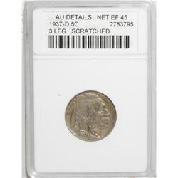 1937-D 5C Three-Legged--Scratched--ANACS. AU Details, 