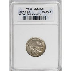1937-D 5C Three-Legged--Scratched--ANACS. AU50 Details 