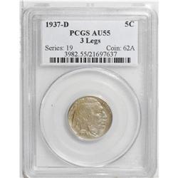 1937-D 5C Three-Legged AU55 PCGS. FS-020.2. As a class 