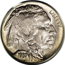 1937-D 5C Three-Legged MS63 PCGS. Chestnut and ice-blu 