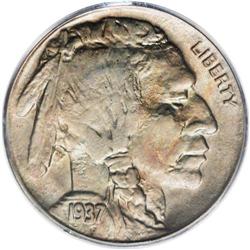 1937-D 5C Three-Legged MS63 PCGS. Mottled peach-gold a 