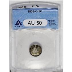 1838-O H10C No Stars AU50 ANACS. Rich copper-gold and 