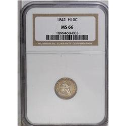1842 H10C MS66 NGC. The sharply struck reverse has del 