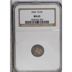 1845 H10C MS65 NGC. A highly lustrous piece with deep 