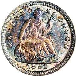 1851 H10C MS66 NGC. Splashes of sea-green and tan pati 