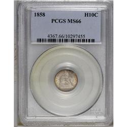 1858 H10C MS66 PCGS. Remarkably well-preserved with so 