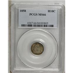 1858 H10C MS66 PCGS. Violet, rose, and orange patina g 