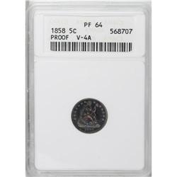1858 H10C PR64 ANACS. V-4a. The shield points to the l 