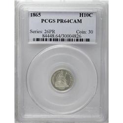 1865 H10C PR64 Cameo PCGS. Light silver-gray patina in 