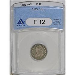 1822 10C Fine 12 ANACS. JR-1, R.4. Very scarce in any 