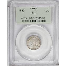 1833 10C MS61 PCGS. JR-1, R.3. Light cream-gray and ol 