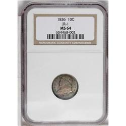 1836 10C MS64 NGC. JR-1, R.3. Sharply struck with surp 