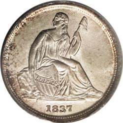 1837 10C Small Date MS65 PCGS. Golden-brown and aquama 