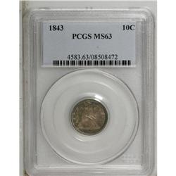 1843 10C MS63 PCGS. Slate-gray and amber toning domina 