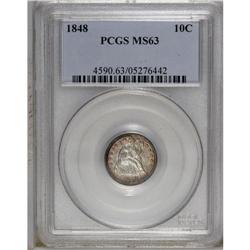 1848 10C MS63 PCGS. The obverse has hints of rose and 
