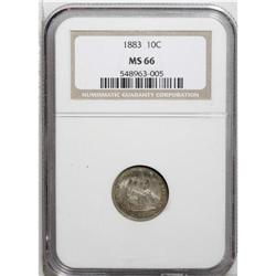 1883 10C MS66 NGC. Aquamarine and russet patina altern 