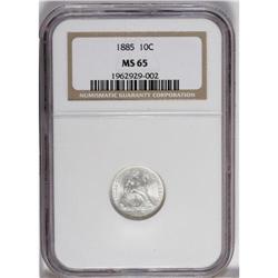 1885 10C MS65 NGC. An essentially brilliant Superb Gem 