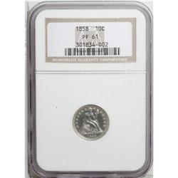 1858 10C PR61 NGC. A sharply struck cream-gray example 