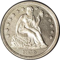 1859 10C PR64 Cameo PCGS. The 1859 is the final proof 