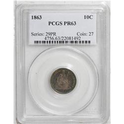 1863 10C PR63 PCGS. A pleasing Civil War era proof, on 