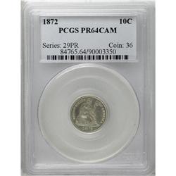 1872 10C PR64 Cameo PCGS. Thin, hazy patina appears on 