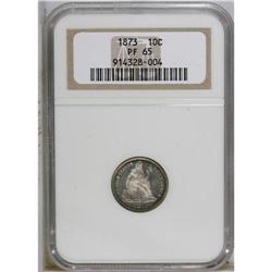 1873 10C No Arrows, Closed 3 PR65 NGC. Ice-blue and ja 