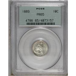 1889 10C PR65 PCGS. Icy devices contrast with mirrored 