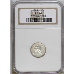 1889 10C PR66 NGC. Golden-gray iridescence drapes both 