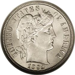 1893-O 10C MS66 NGC. A brilliant and shimmering Premiu 