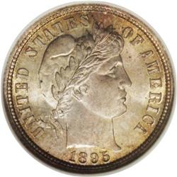 1895 10C MS67 NGC. Lemon shades invigorate the obverse 