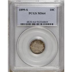 1899-S 10C MS64 PCGS. Russet-brown and cream-gray enri 