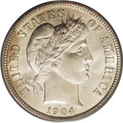 1904 10C MS66 PCGS. Blushes of peach adorn the left ma 