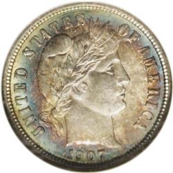 1907-D 10C MS66 NGC. Impressive concentric bands of go 