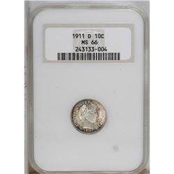 1911-D 10C MS66 NGC. Navy-blue and golden-brown blushe 