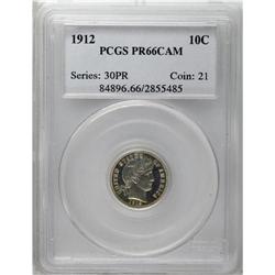1912 10C PR66 Cameo PCGS. Delightful champagne patina 