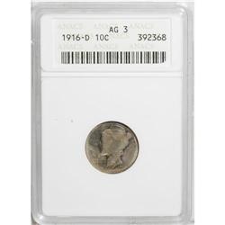 1916-D 10C AG3 ANACS. Powder-blue and cream-gray tonin 