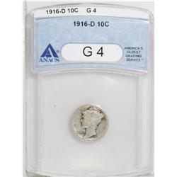 1916-D 10C Good 4 ANACS. Thoroughly worn but still ide 