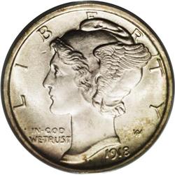 1918-D 10C MS64 Full Bands PCGS. The rarest D-mint iss 